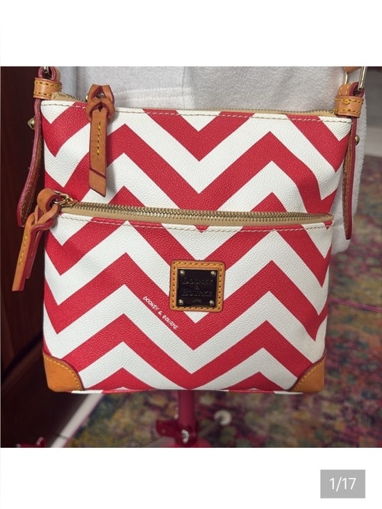 Dooney & Bourke Handbags - Dooney Bourke Wavy Crossbody bag, leather red & White tan leather trim/red edge